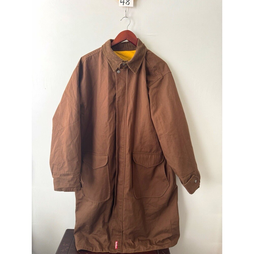 Vintage 90s Marlboro Reversible Rain Trench Coat Mens M Brown Yellow Duster